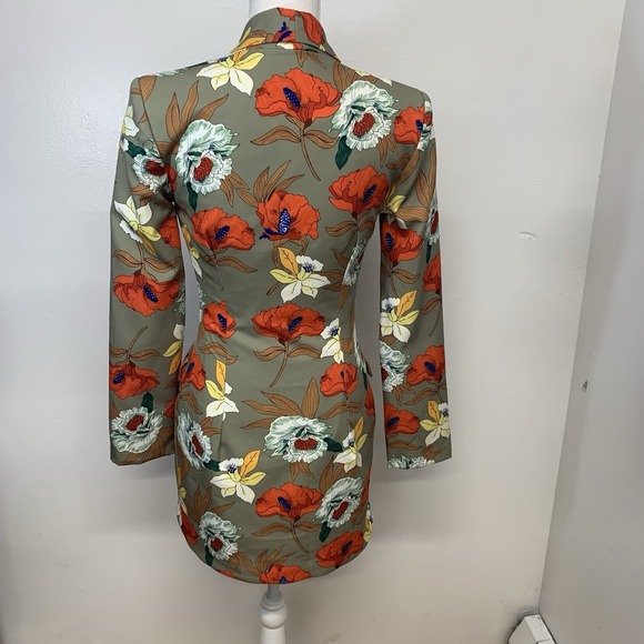 Pretty Little Thing Blazer Jacket 4 Floral Fitted Colorful Retro Mod Casual Work - Picture 5 of 10